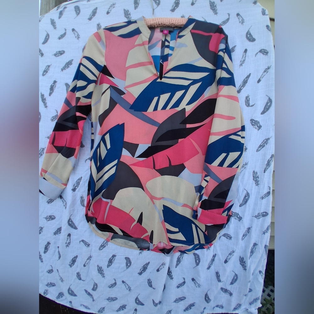 Vince Camuto Pink and Blue Leaf Print Blouse